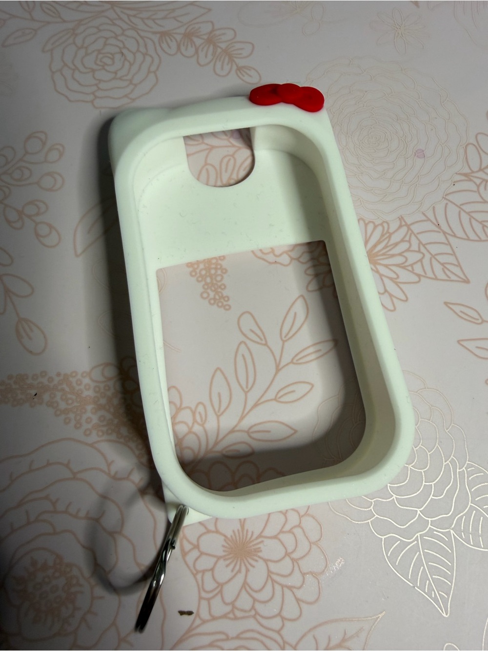Hello Kitty Style White Silicone Touchland Hand Sanitizer Cover with Red Bow